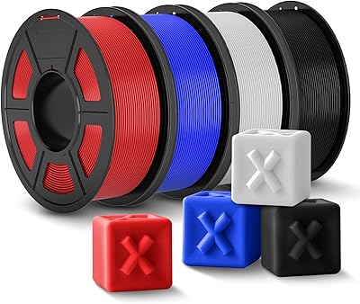 16 – JAYO PLA+ Filament 1.75mm,3D Printer Filament PLA Plus Dimensional Accuracy +/- 0.02 mm, 1.1 Kg Per Spool, Black+White+Blue+Red Pack of 4
