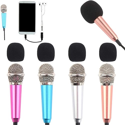 4 piezas mini micrófono mini karaoke micrófono para grabación de voz, micrófono portátil para chatear y cantar compatible con smartphone iPhone,