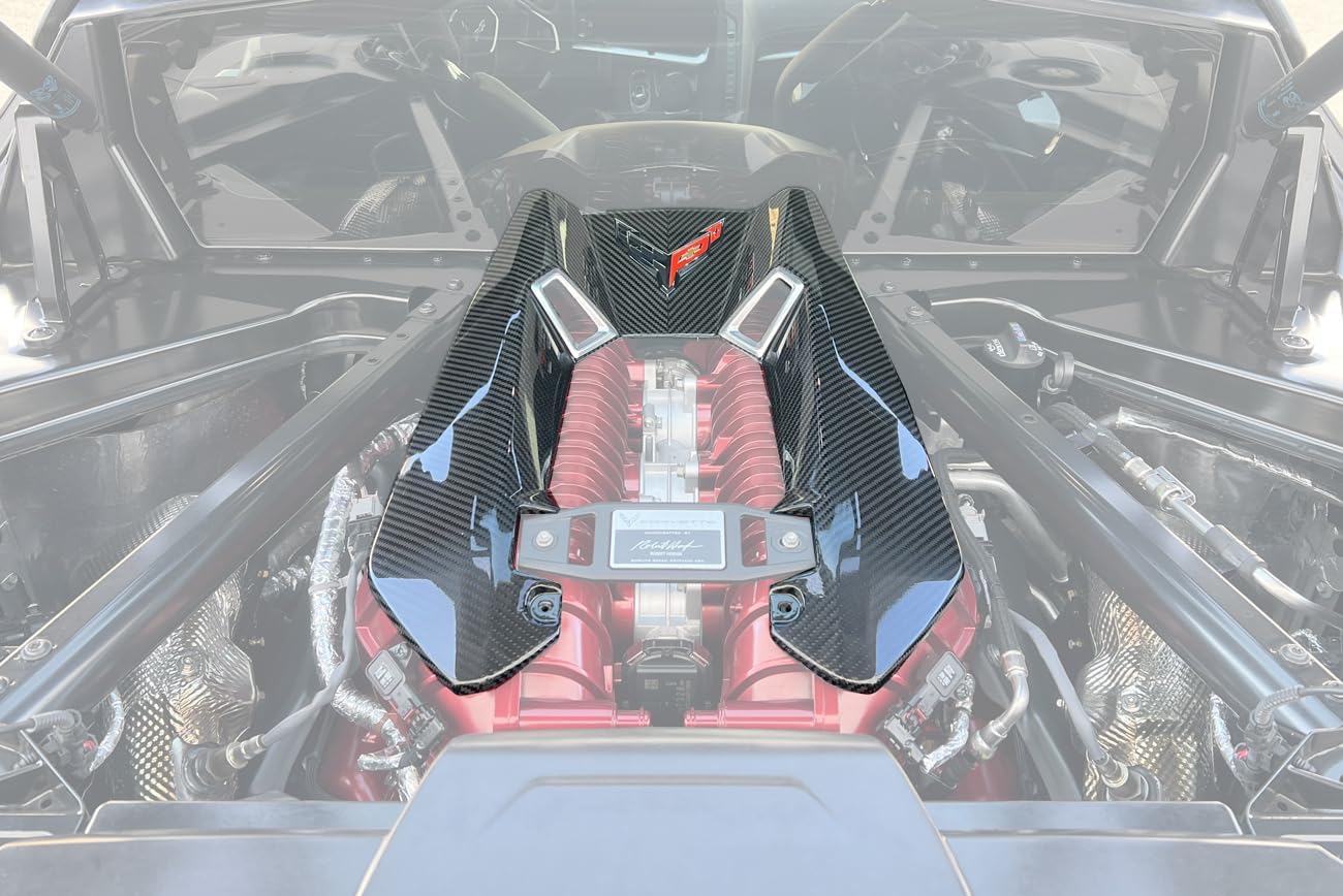 Replacement for 2023-Present Chevrolet Corvette C8 Z06 Coupe Models | GM Factory Style Dry PrePreg Carbon Fiber Rear Engine Trim LT6 Valve Vent Cover (Black Carbon Fiber)