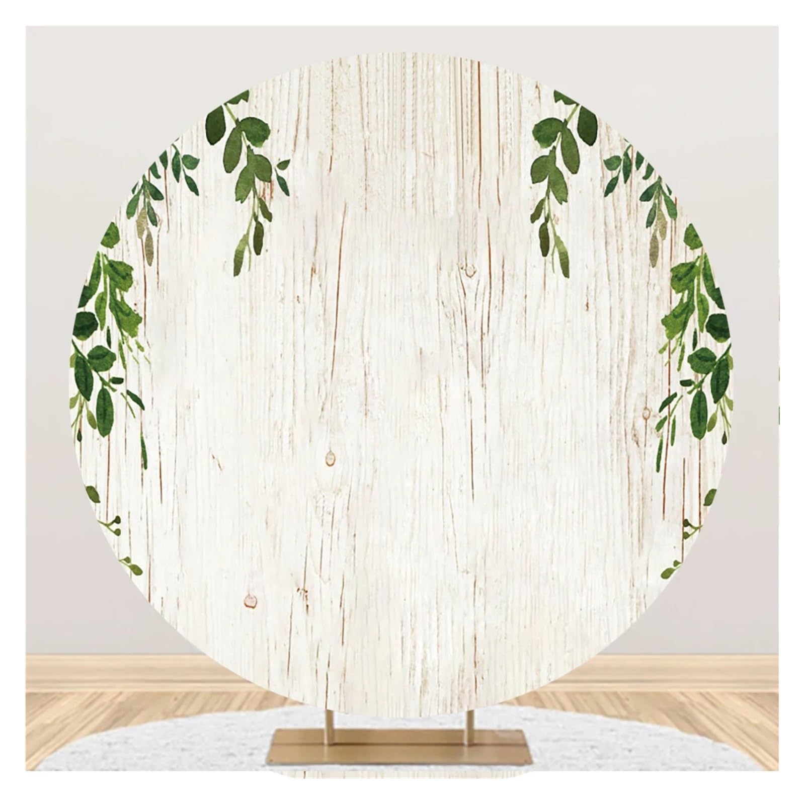 Toile de fond ronde en bois marron pour masquer une arche de mariage et réussir vos photos