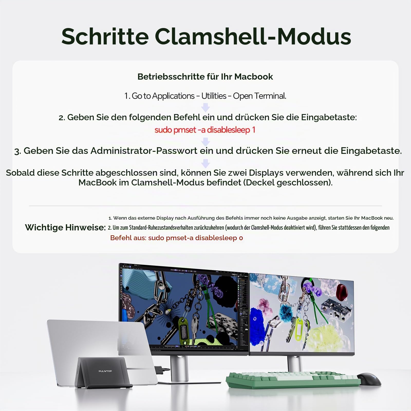 MacBook Dockingstation mit Dual Monitor 4K@60Hz für MacBook Pro/Air M4/M5 | PULWTOP MacBook Pro Stand USB-C Dock mit Ethernet, 3 USB 3.2 10 Gbit/s, SD/TF, Audio, 100 W PD für Zuhause und Büro, Schwarz