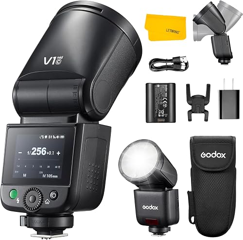 GODOX V1 mid C V1mid C Flash Compatible with Canon, TTL Round Head Flash Speedlite 2.4G Wireless HSS 1/8000s Strobe with 2200mAh Battery, 650 Full Power Flashes, Support Type-C