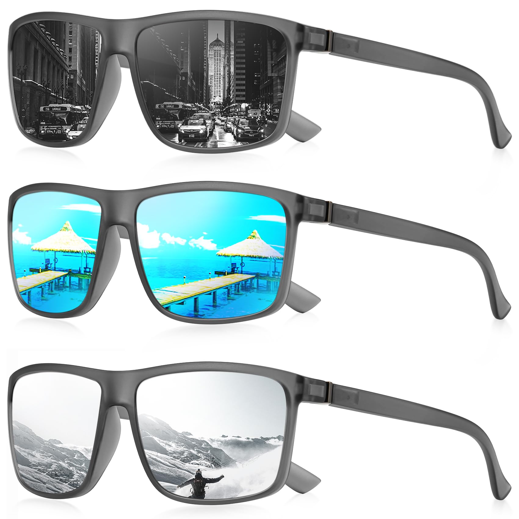 NSSIW Sunglasses Men Polarized Mens-Sunglasses: Classic Sun Glasses with UV400 Protection for Driving Fishing Golf 3 Packs
