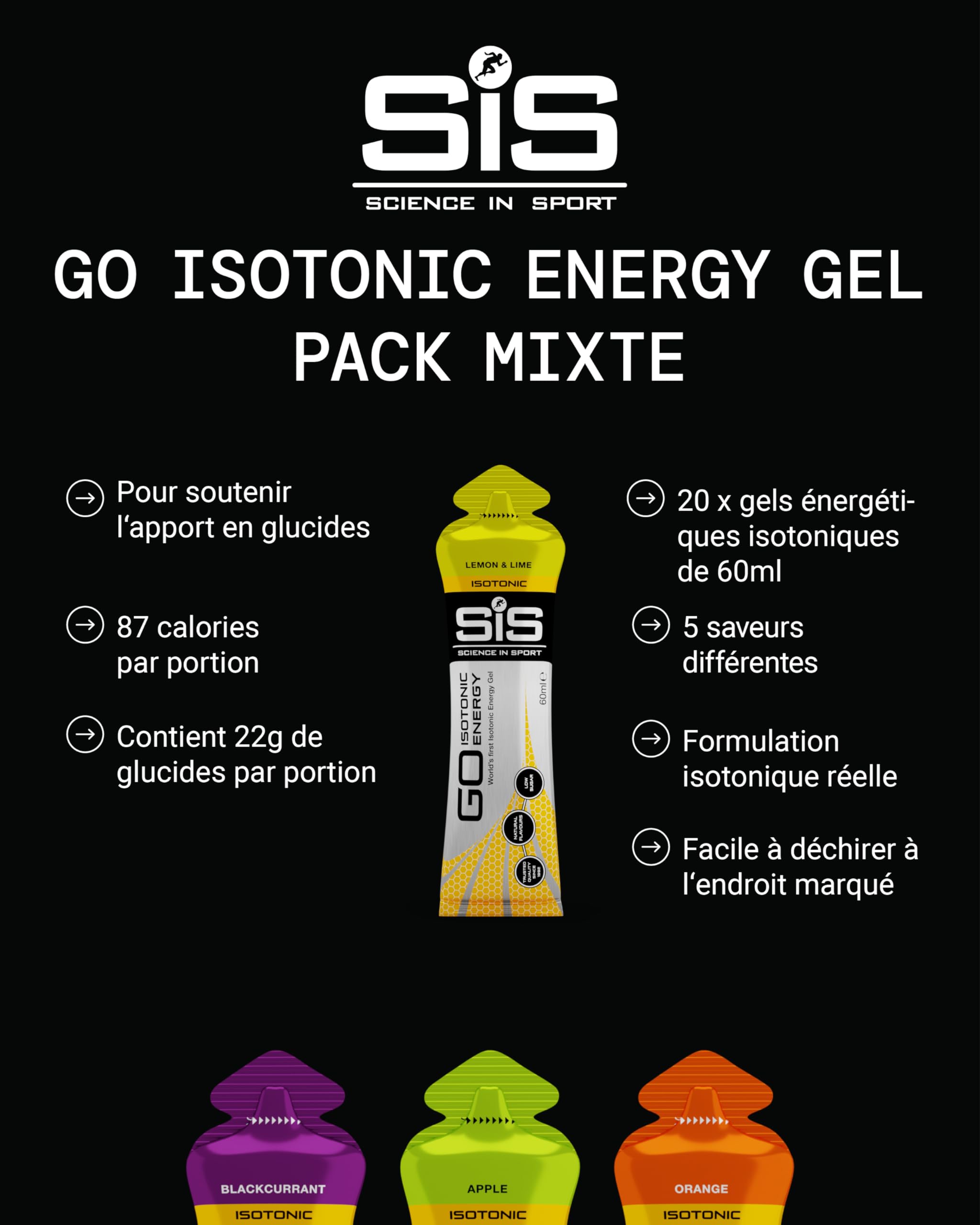 Science in Sport GO High Carb Gel Énergie Isotonique 20 x 60ml Vegan - Formulation isotonique avec 22g de glucides, bon apport d'énergie, alternative optimale aux boissons isotoniques