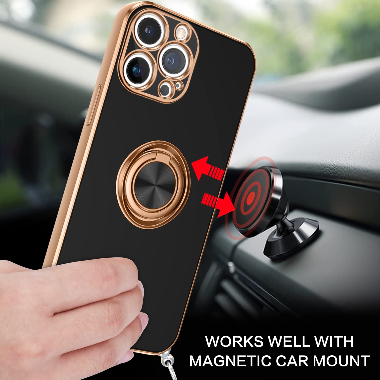 Custodia DOMAVER Per IPhone 13 Pro Max Con Catena In Silicone – Morbida, Antiurto, Cinturino Regolabile 1,6 M (nera) - 2