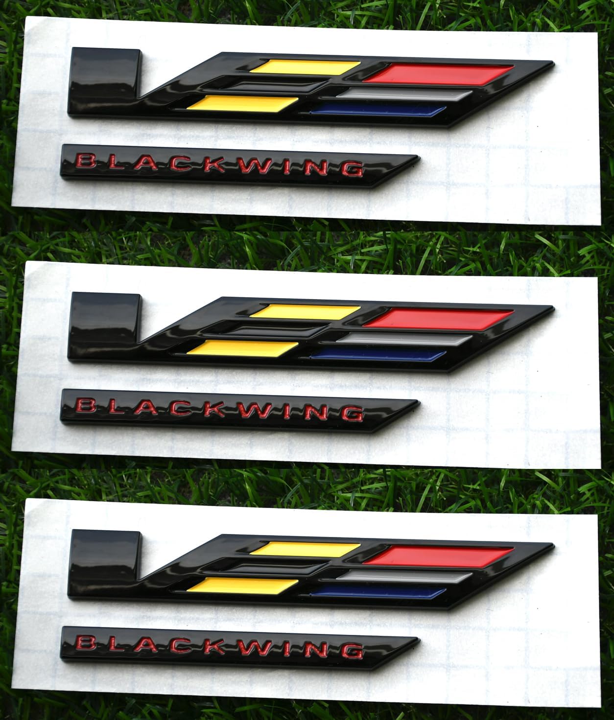 3Pcs V-Blackwing Emblems V-Series Black Out Blackwing Badge V Logo Compatible with 2020-2025 CT4 CT5 86596092 (3Pcs Emblems - Colourful)