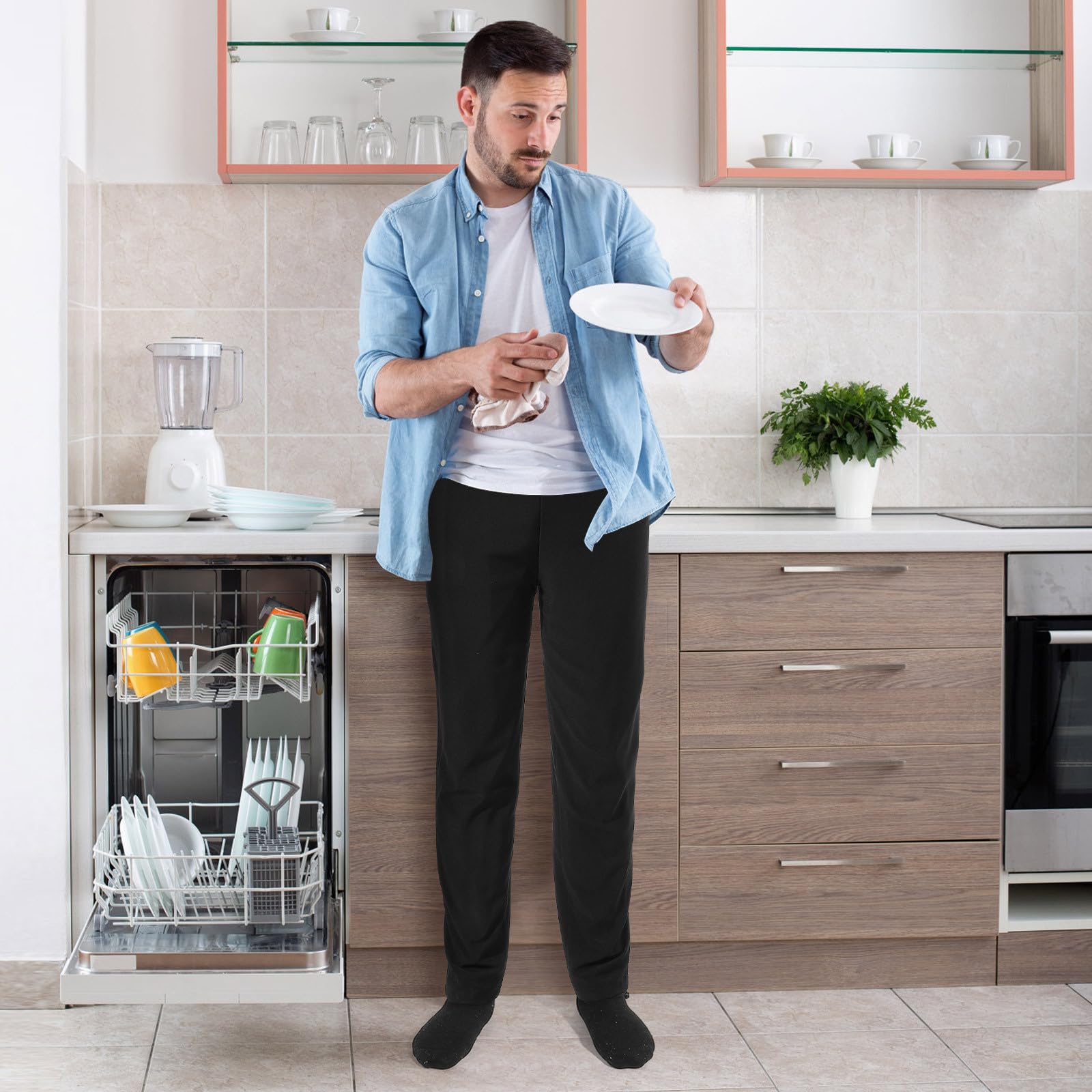 Luxshiny Pantalones de Chef en Color Negro Transpirables para Hombre Resistentes al Desgaste y Aceite, de Poliéster Talla XL Ideales para Restaurante y Hotel