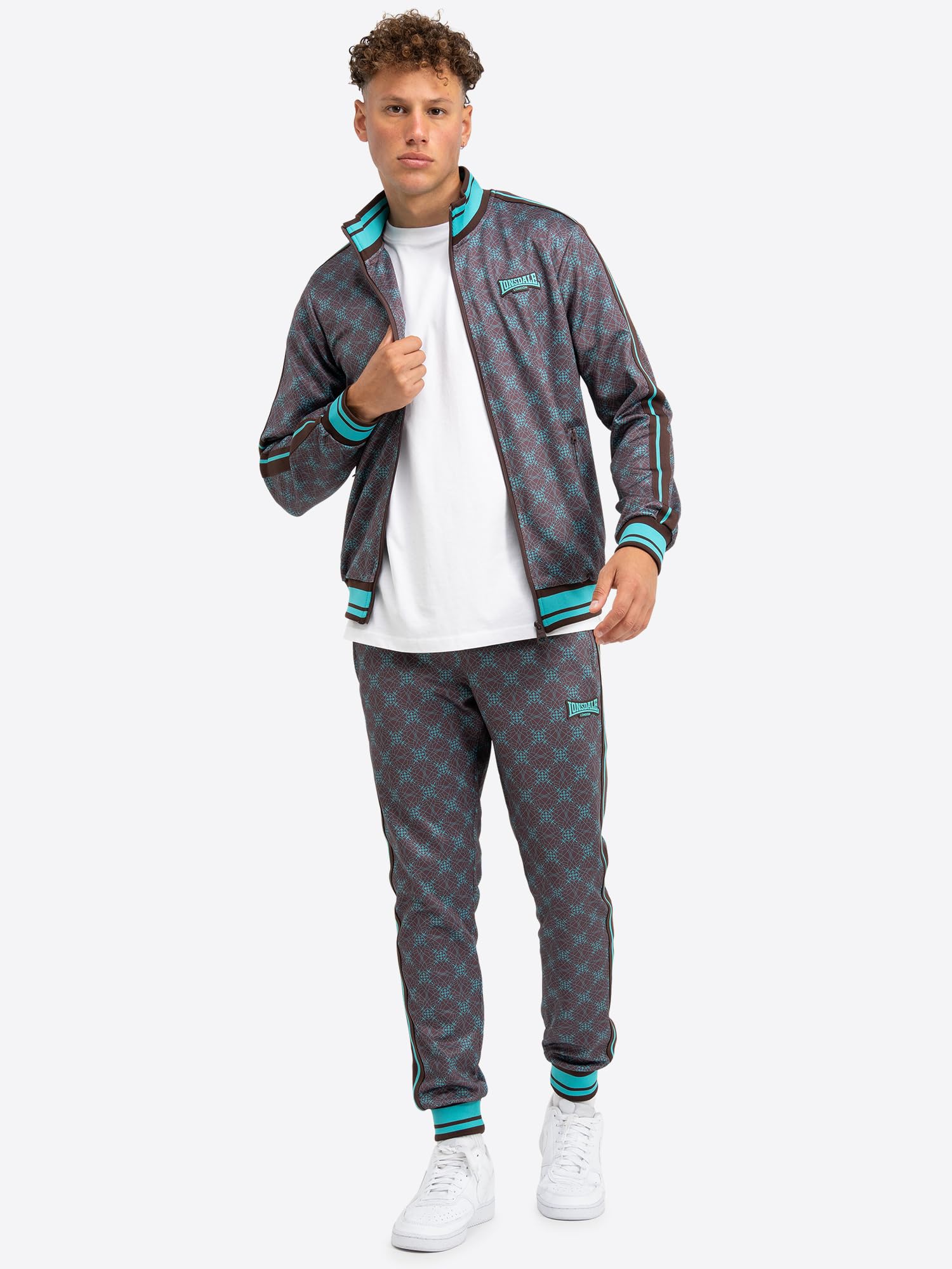 Lonsdale BEFORE 8 Męski dres treningowy, wąski krój, brązowy/turkusowy, L, brązowy/turkusowy, L