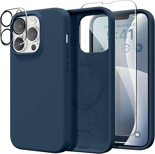 Miniatura 172 de GONEZ Funda de silicona para iPhone 14 Pro Max, compatible con MagSafe, con protector de pantalla + protector de lente de cámara, silicona líquida a