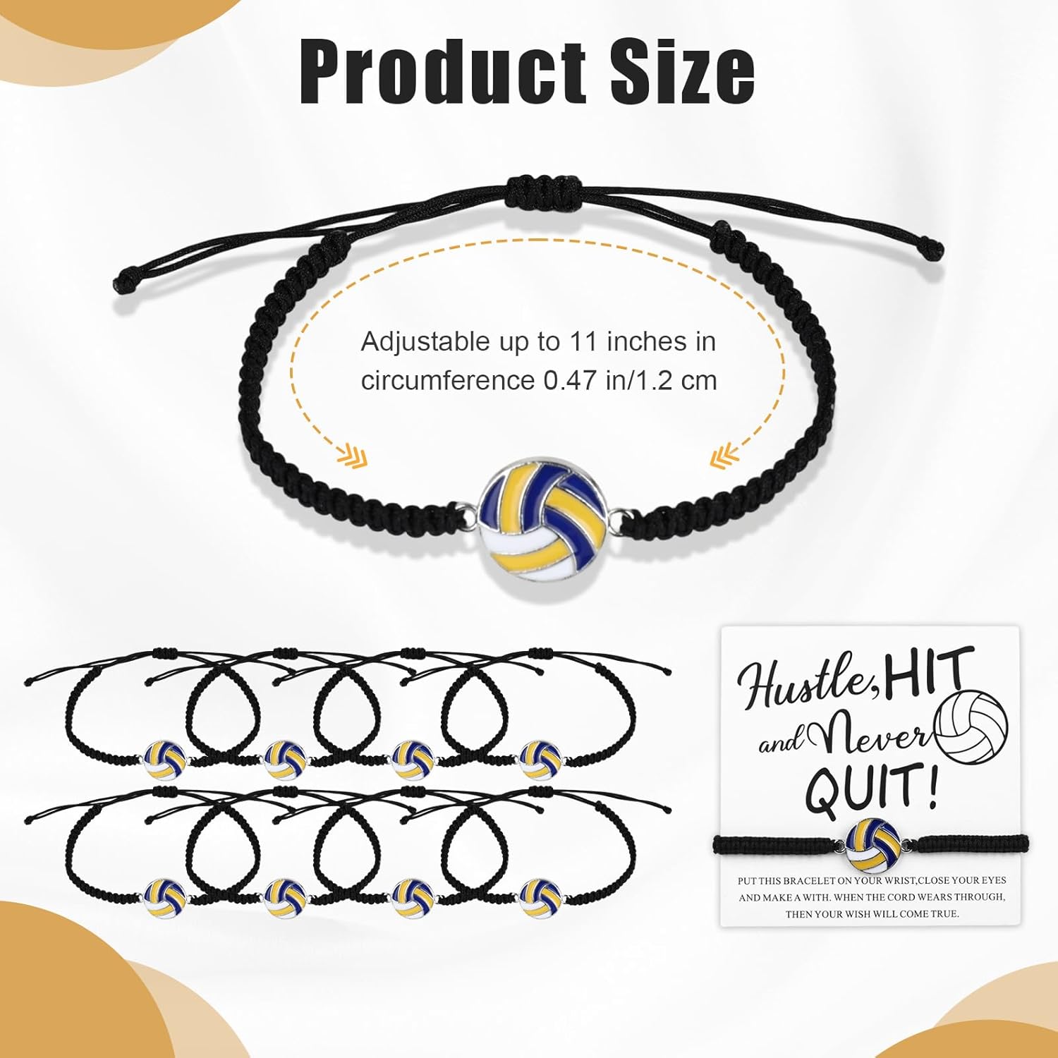 24 Pcs Volleyball Basketball Soccer Bracelet, Adjustable Sports Party Favors Volleyball Basketball Soccer Gifts with Cardboard, Inspirational Sports Themed Party Favors Bracelets - Image 2