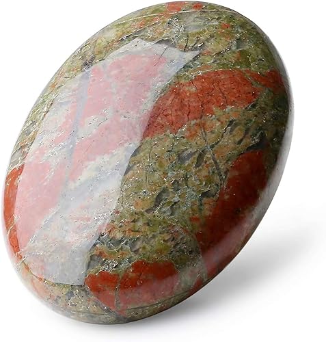 Unakite - Cristales curativos de piedra de palma grande de 2.4 pulgadas, piedras preciosas naturales, efectos calmantes, equilibrio de energía,