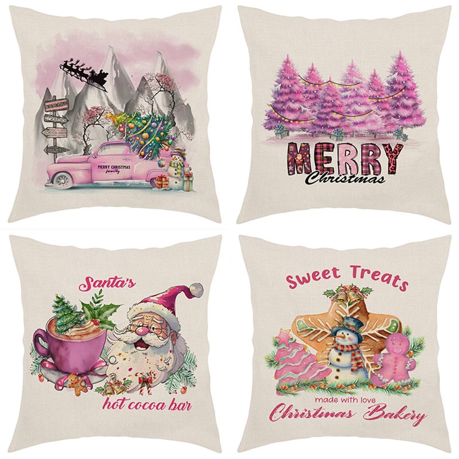 Coussin Noel 50x50 CM en lin rose pour illuminer votre canapé de salon