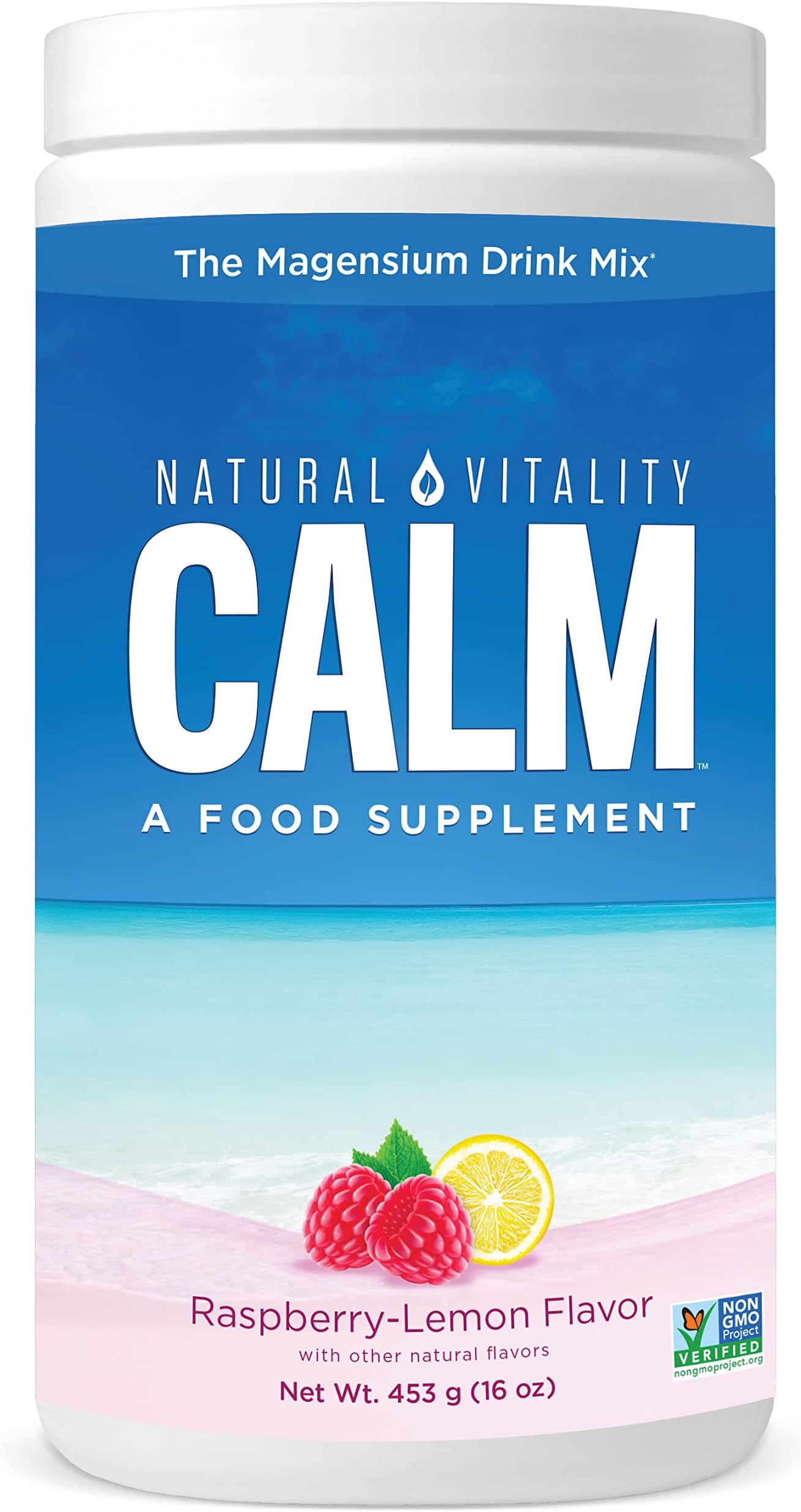 Natural Vitality Natural Calm - RLS - Restless Legs - Relaxation - Stress - Muscle Cramps - Tension - Unwind - Amazing Taste - Raspberry Lemon - 453 Gr