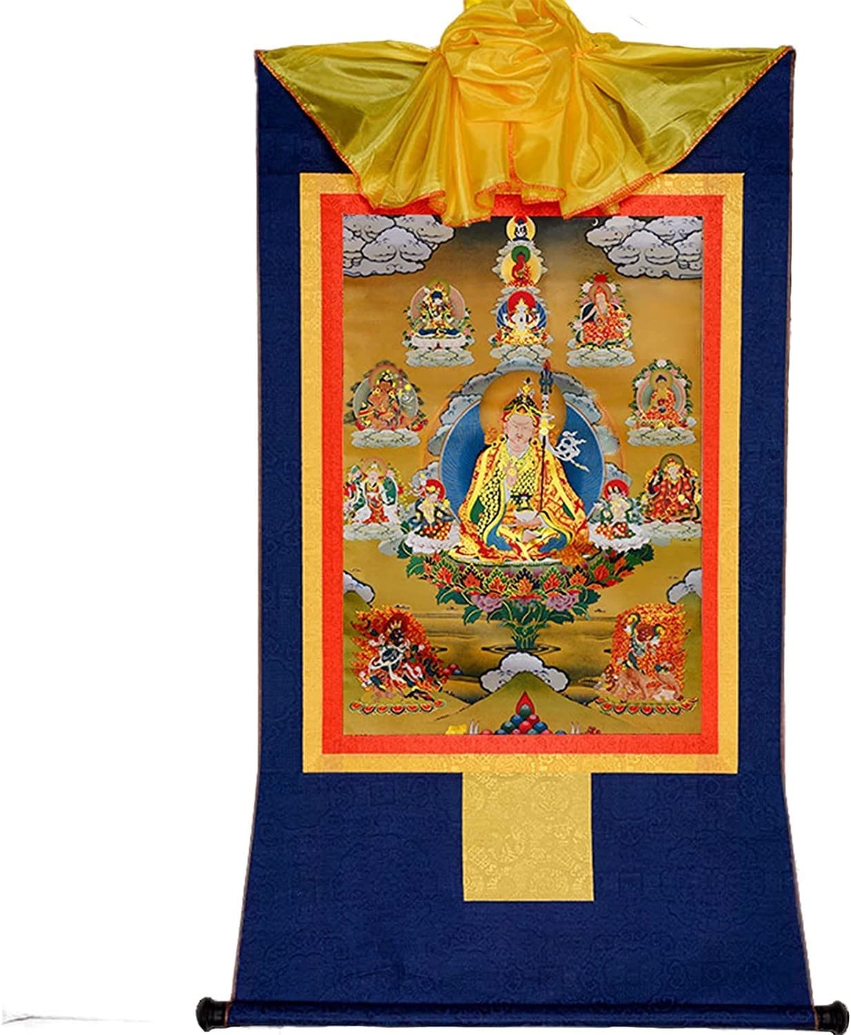 VHKJewE Padmasambhava Buddhist Thangka Brocade Art Print Tibetan Tapestry for Altar(Blu,M)