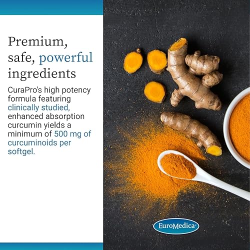 Miniatura 5 de EuroMedica CuraPro - 750 mg, 30 cápsulas blandas - Suplemento de curcumina de cúrcuma de alta potencia - Soporte clínico para hígado, cerebro,