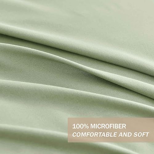 Miniatura 5 de Nanko Juego de funda de edredón tamaño matrimonial, color verde salvia, 3 piezas, 80 x 90 pulgadas, microfibra de lujo, funda de consoladoredredón