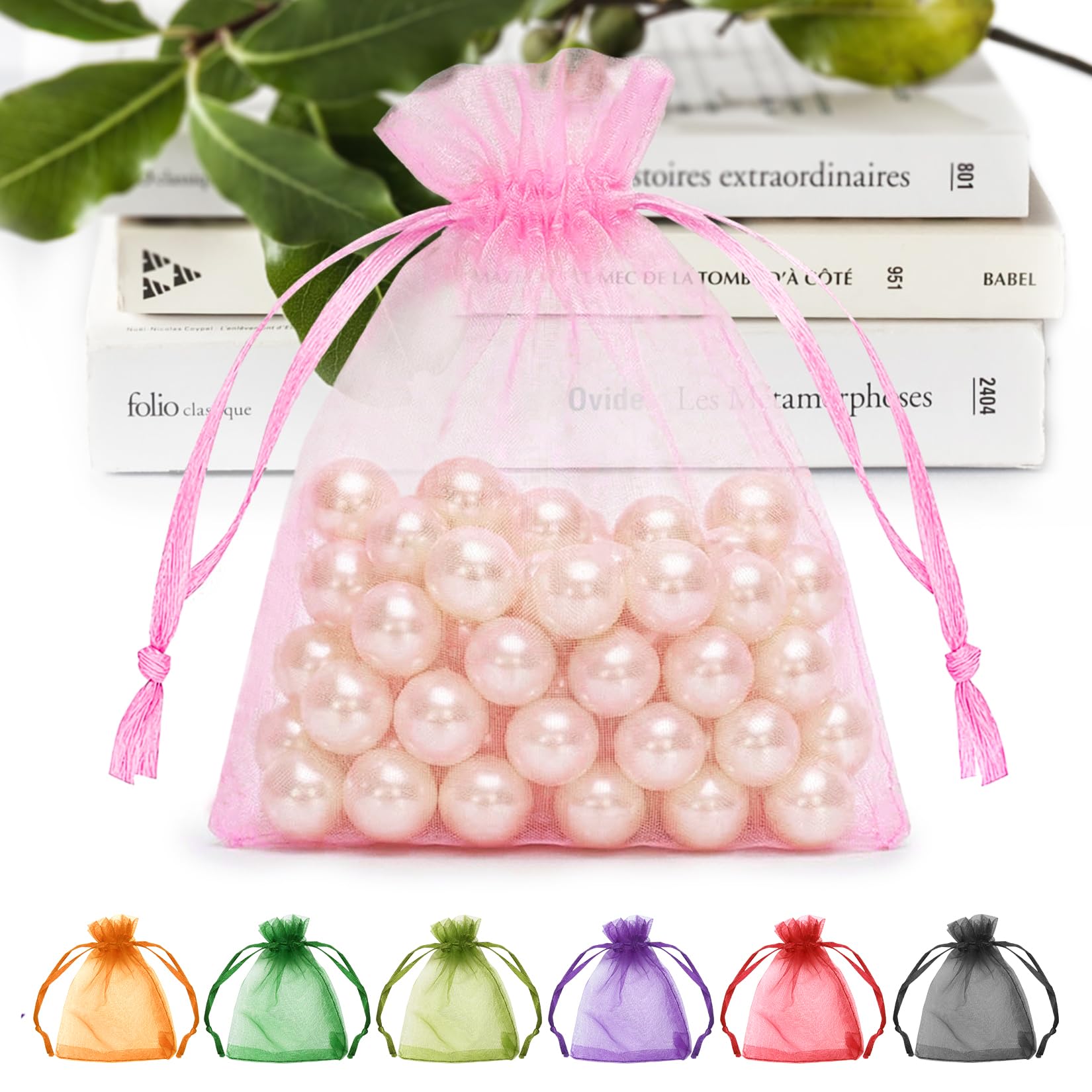 ANZNKU 50PCS Pink Organza Bags 3x4, Small Mesh Gift Bags Drawstring for Jewelry Candy Treats, Mini Sachet Bag for Wedding Bridal Baby Shower Birthday