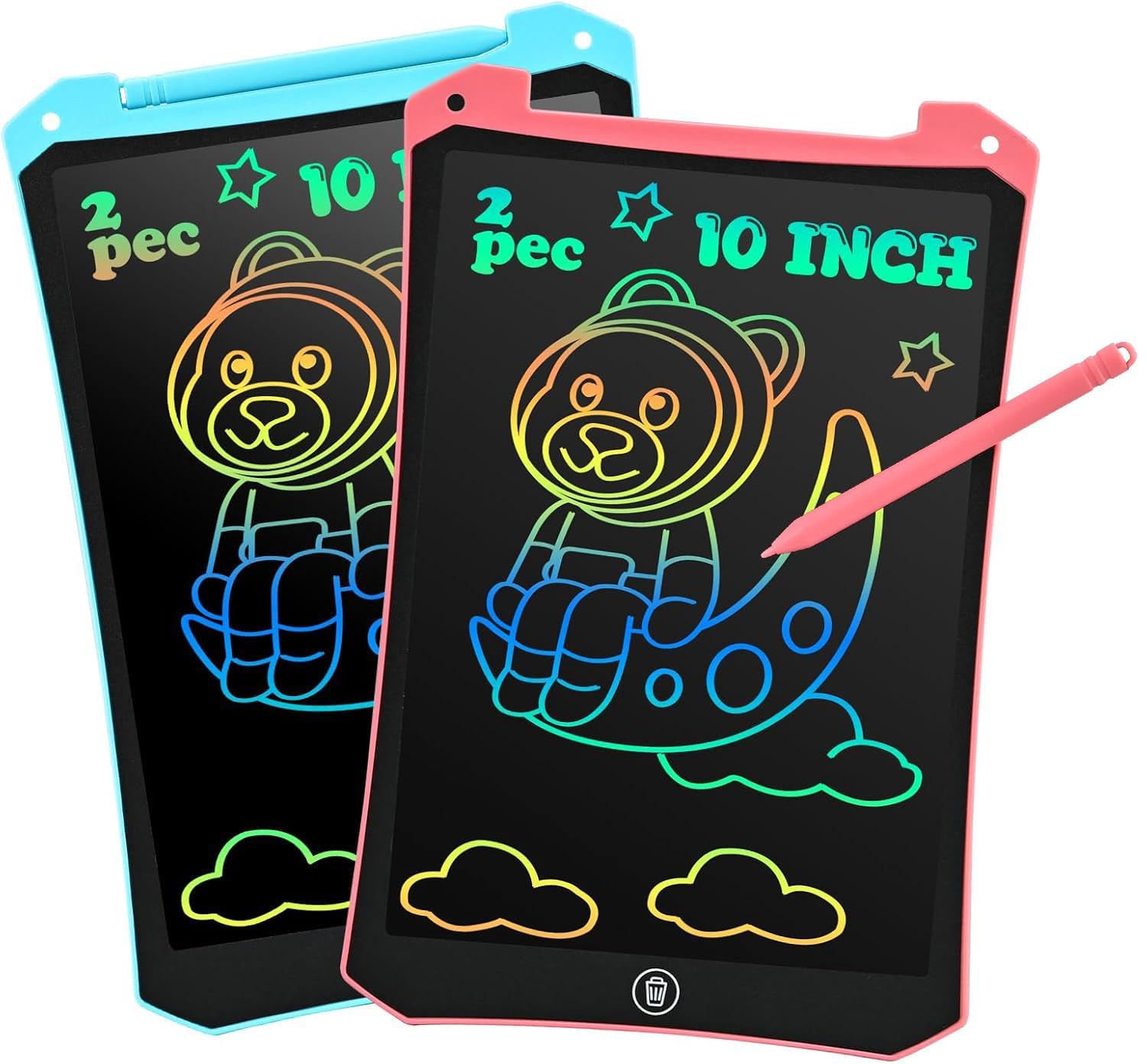 BlueSwan LCD Schreibtafel Kinder, 10 Zoll Maltafel Zaubertafel, Augenschutz Zeichenbrett Kinder Reise Spielzeug für 2-13 Jahre, im Flugzeug, Autofahrt, Geschenk Geburtstag, Weihnachten(Blau+Rosa)