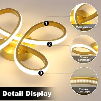 Dorlink Ceiling Lights, Gold Flower Ceiling Light 30W, Creative Flower Shape Chandeliers Light for Living Room, Semi Flush Ceiling Light for Bedroom, Kitchen, 3000K Warm White [Energy Class E]