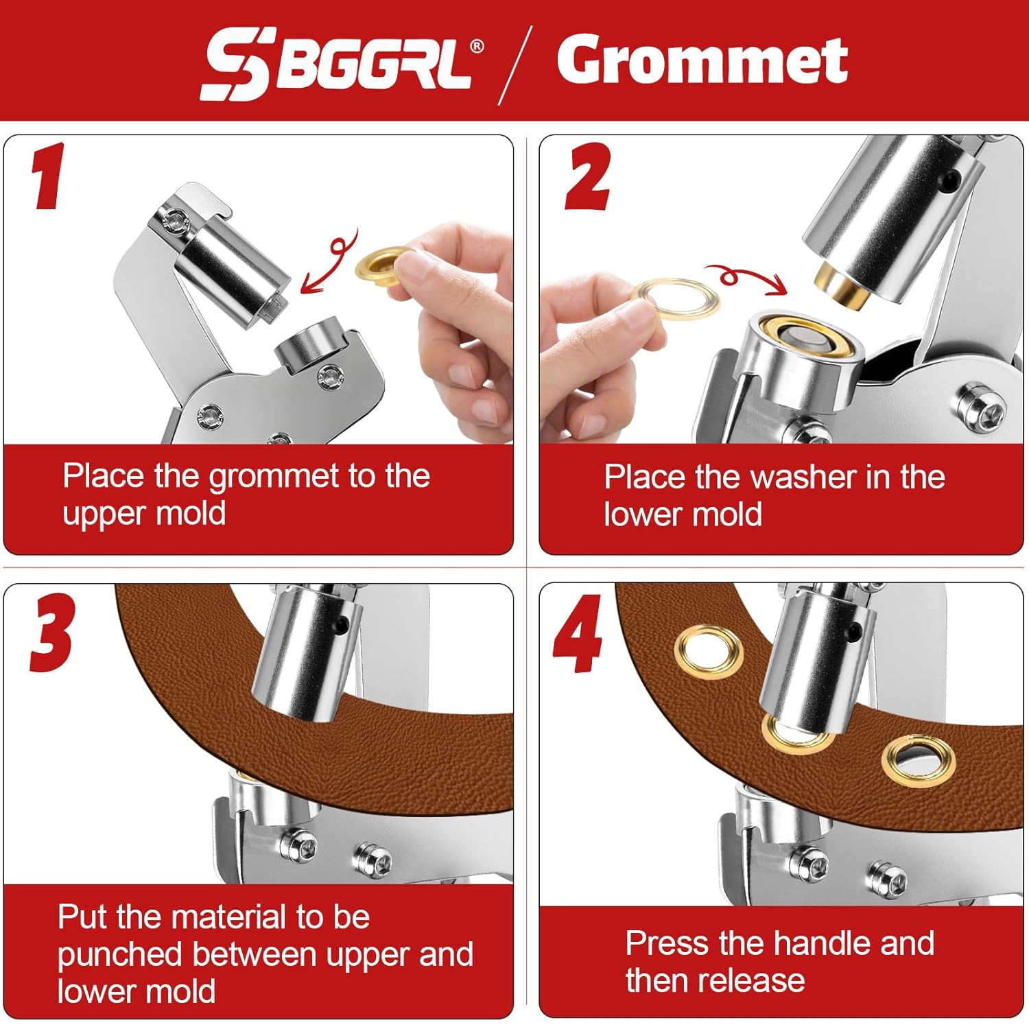 Grommet Tool kit, 3/8 Inch Heavy Duty Eyelets Pliers with 300 pcs 10mm Metal Grommet Set (Gold, Black, Silver) for Tarps, Fabric, Leather, Tents, Vinyl, Canvas