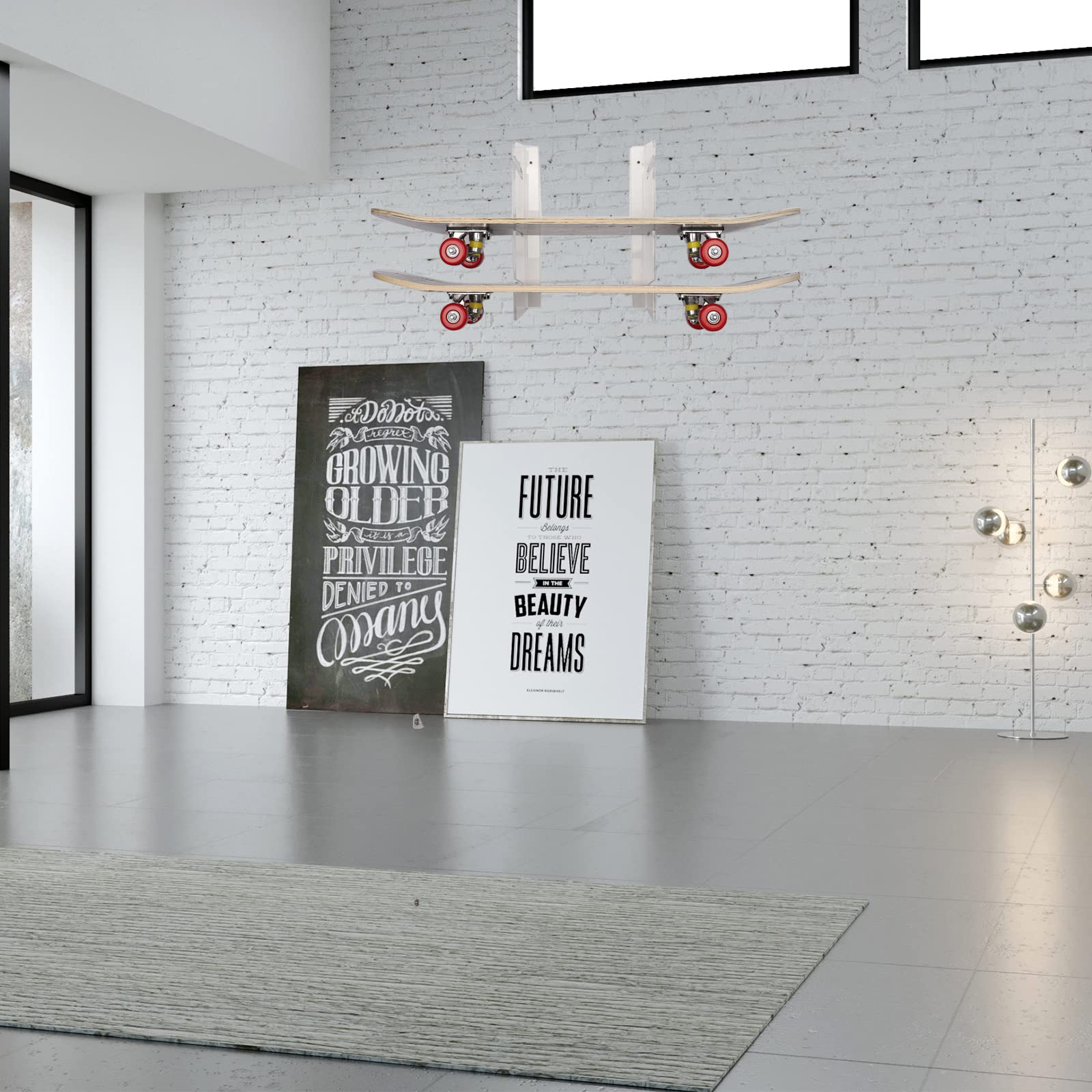 Estantería para monopatín montado en la pared, soporte de 3 capas transparentes