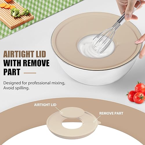 Miniatura 2 de Juego de 7 cuencos de acero inoxidable con tapas y 3 accesorios para rallar, tamaño 4.5, 4, 3.5, 2.1, 1.5, 1.1, 0.7 cuartos de galón, juego de