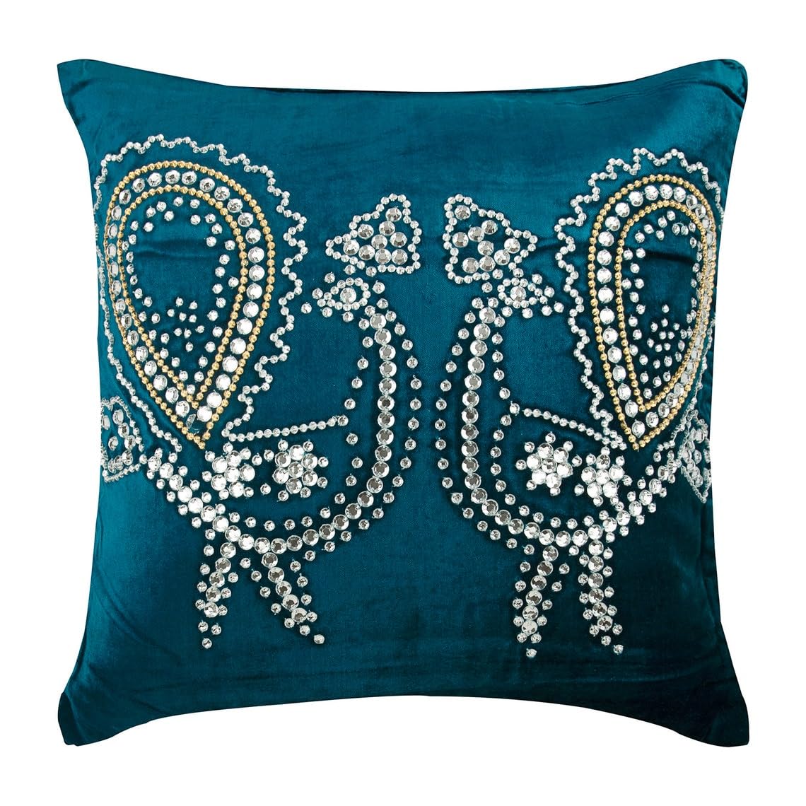 The HomeCentric Blue Throw Cushions Cover Couch, Crystal Dancing Peacock Bird Theme Art Deco Cushions Cover, 45x45 cm (18x18 inch) Cushion Case, Velvet Cushioncase, Floral Art Deco - Peacock Deco โ image 1