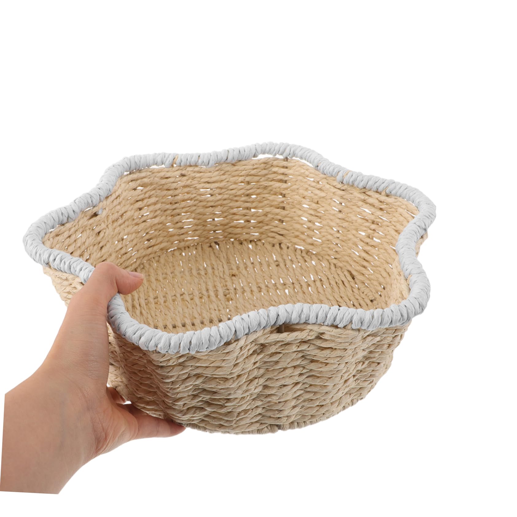 Cesta de Almacenamiento Tejida Mano Trenzado Organizador Decorativo de Imitación Ratán para Escritorio Sala Cocina y Baño Cesta Multiusos para Frutas y Snacks