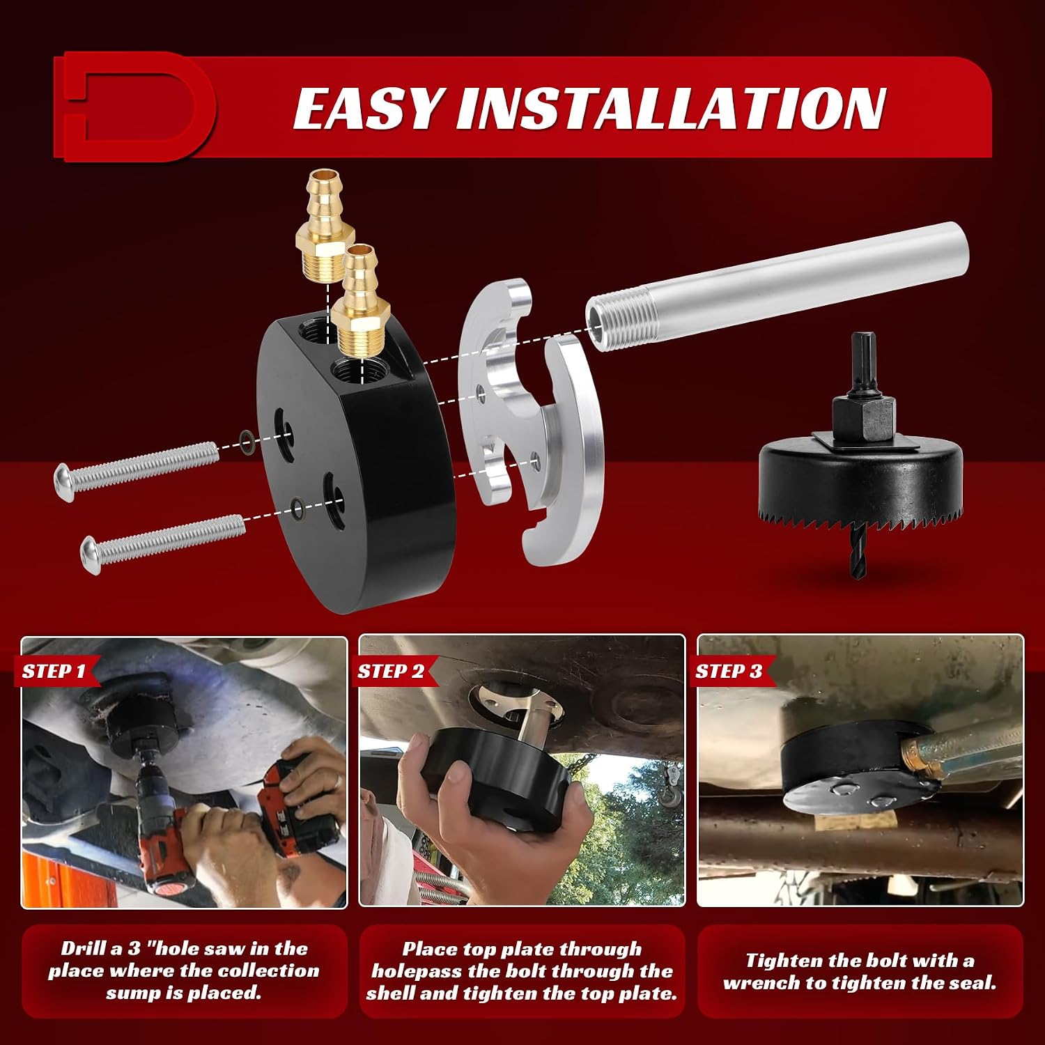 Diesel Fuel Tank Sump Kit with Integrated Return Compatible with Airdog FASS Cummins Duramax Powerstroke Includes 1/2" Fittings
