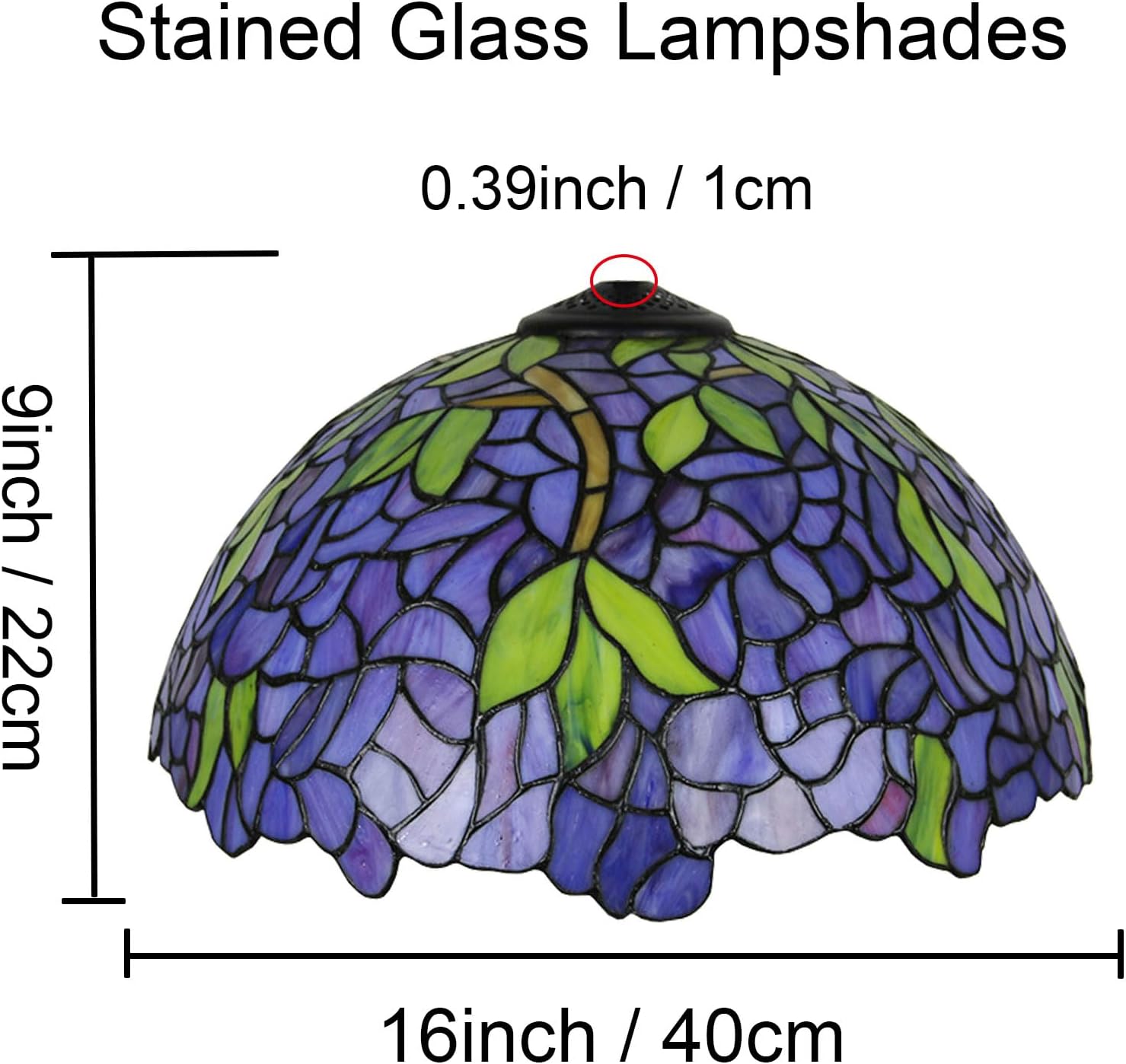 16 Inch Wisteria Lamp Shade Replacement Only Tiffany Stained Glass Lamp Chimney, Vintage Handmade Green Leaf Blue Elegant Floral Light Cover Accessories for Table Lamp Floor Lamp