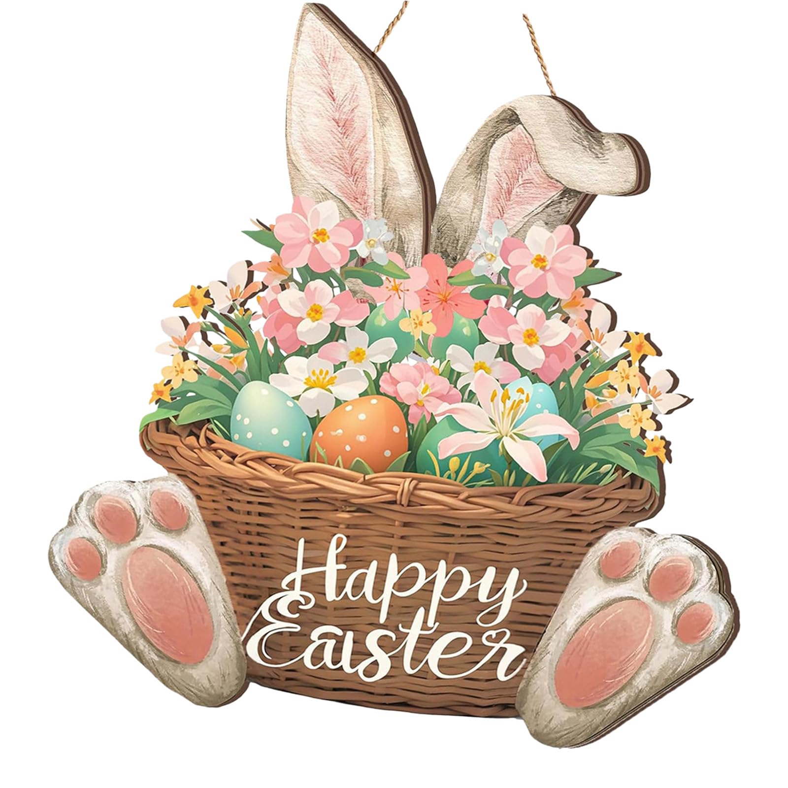 Tsophreniq Wooden Easter Decoration Plaques Welcome Message Rabbits Flowers for Wall and Door Spring Party Supplies Plaques