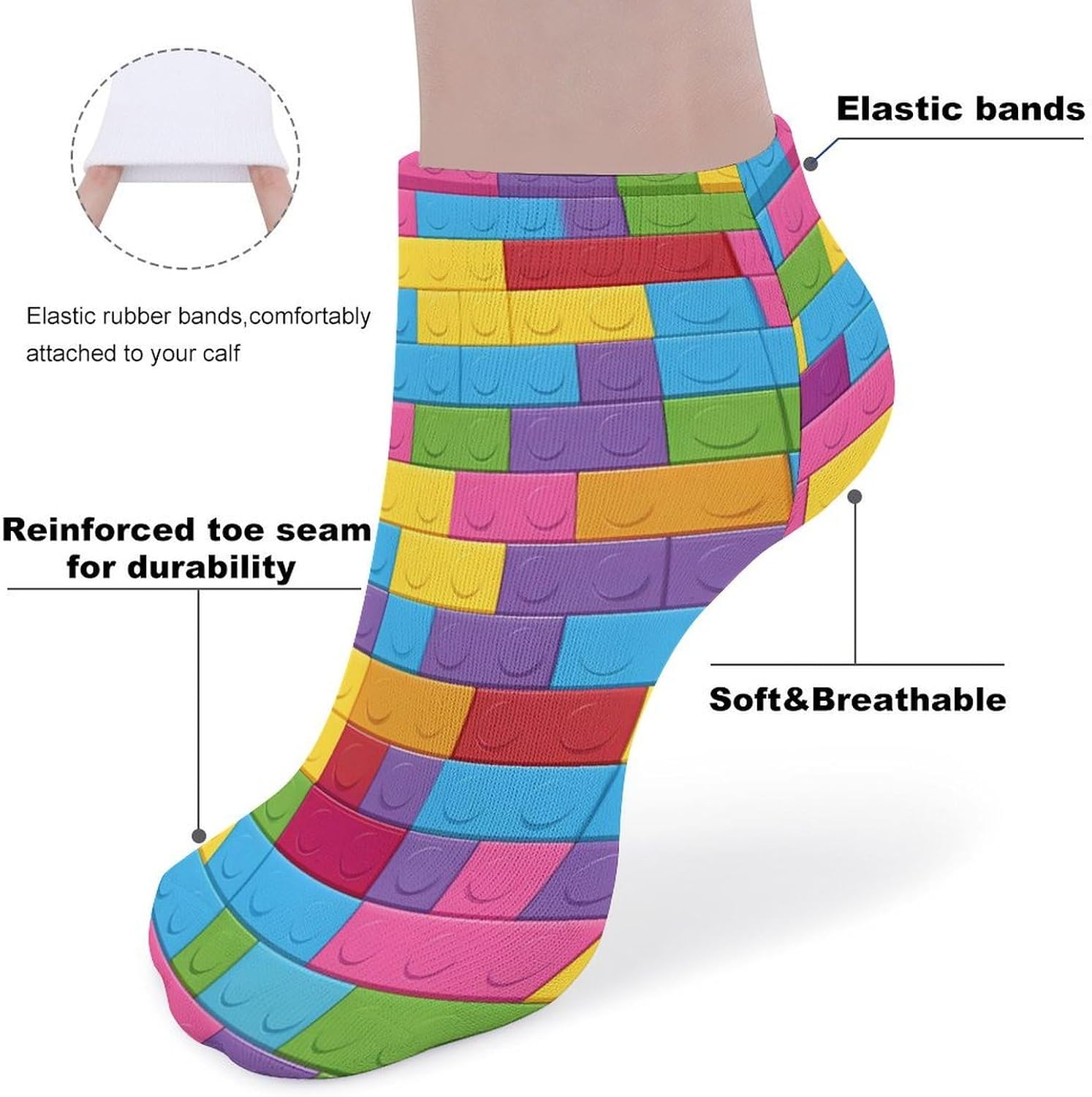 Building Block Print Ankle Socks for Men Women Low Cut Crew Sock Casual Sports Clothing