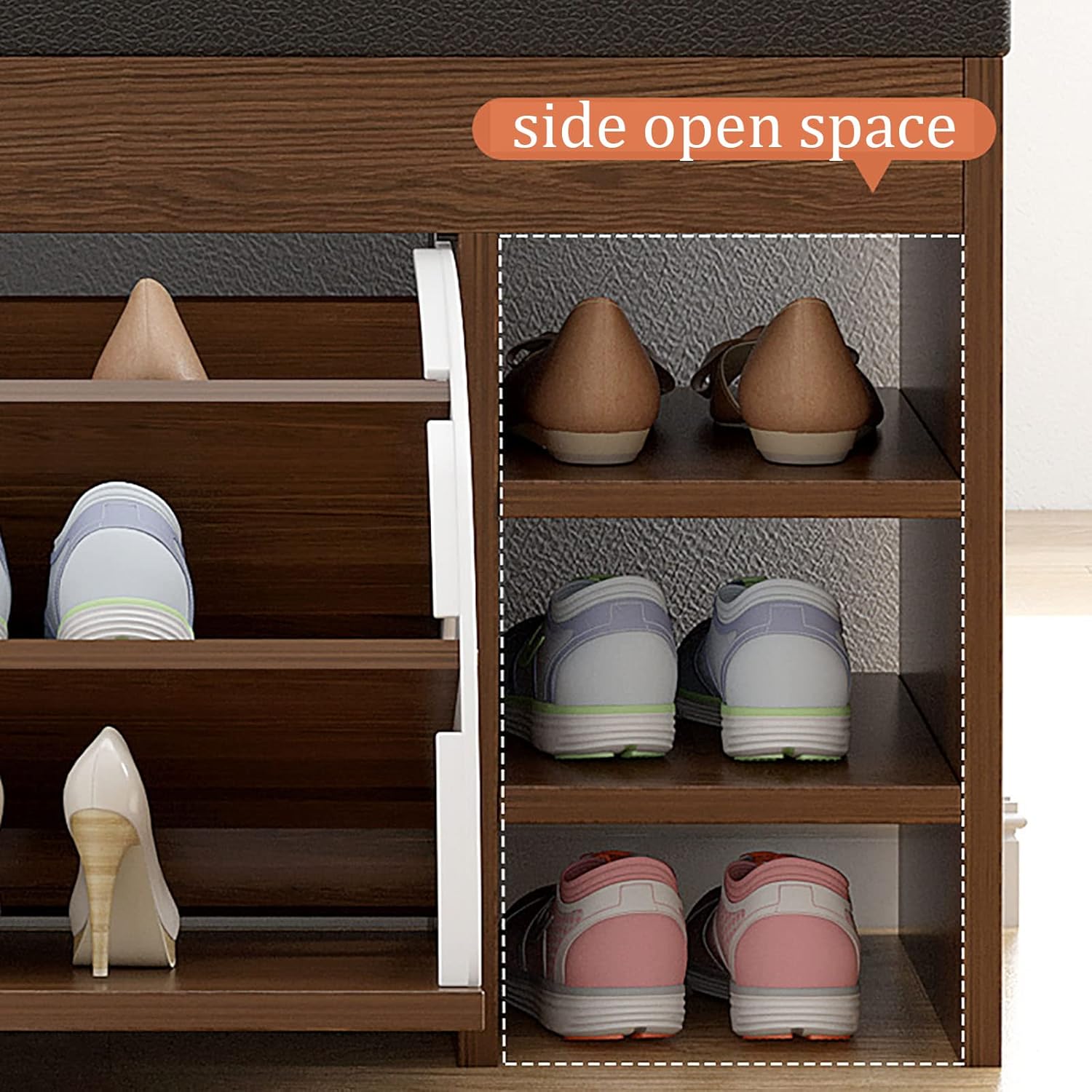 Shoe Storage Bench with Drawer and PU Padded Seat Wooden Shoe Cabinet nizer with Pull Down Storage Cabinet for Entryway or Bedroom