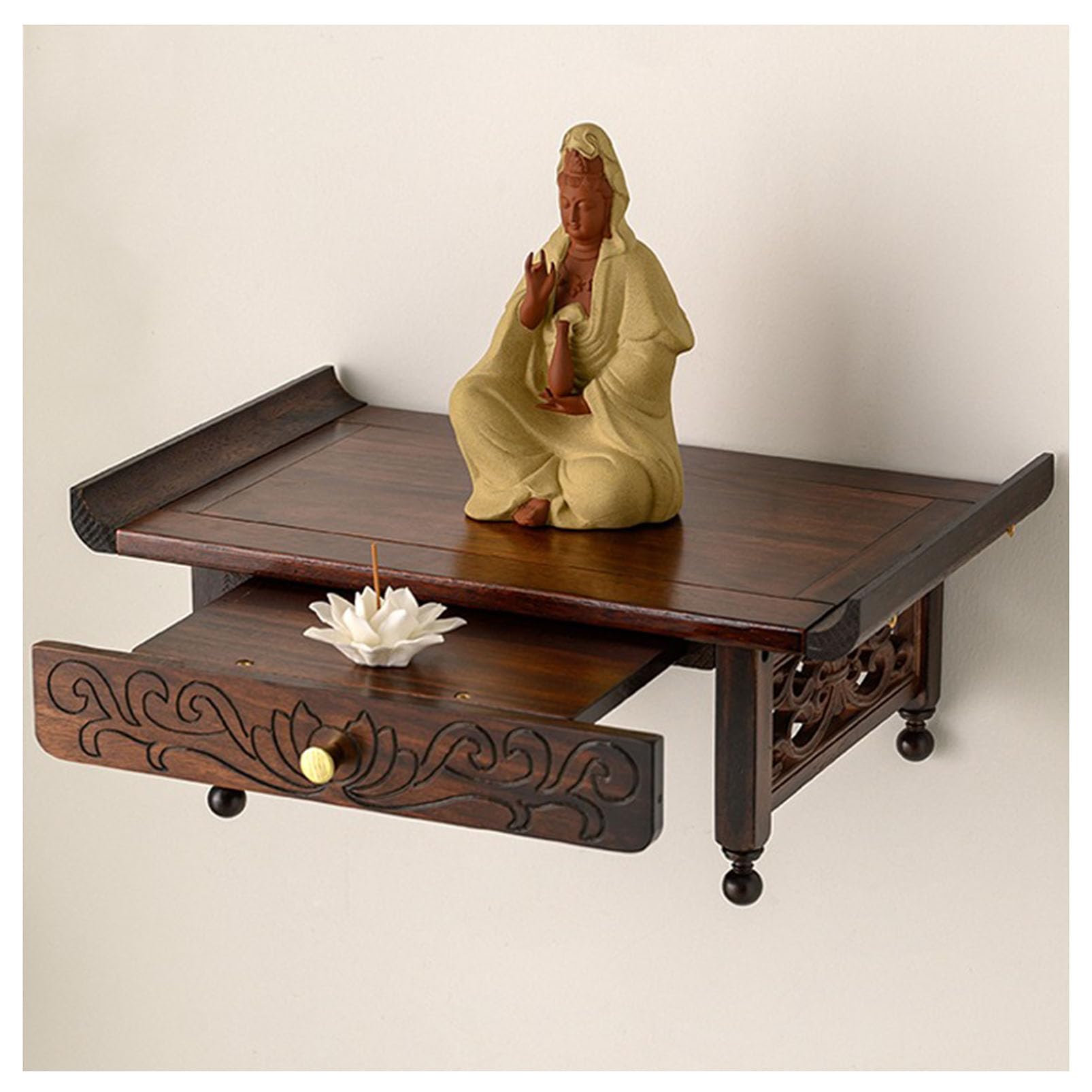 Étagère flottante pour statues de Bouddha et coin méditation zen