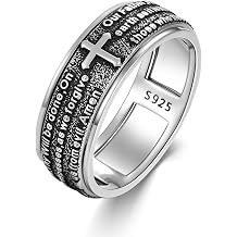 Cross Ring for Men 925 Sterling Silver Our Father Prayer Spinner Band Rings Size 9-12 Christian Jewelry for Dad Husband