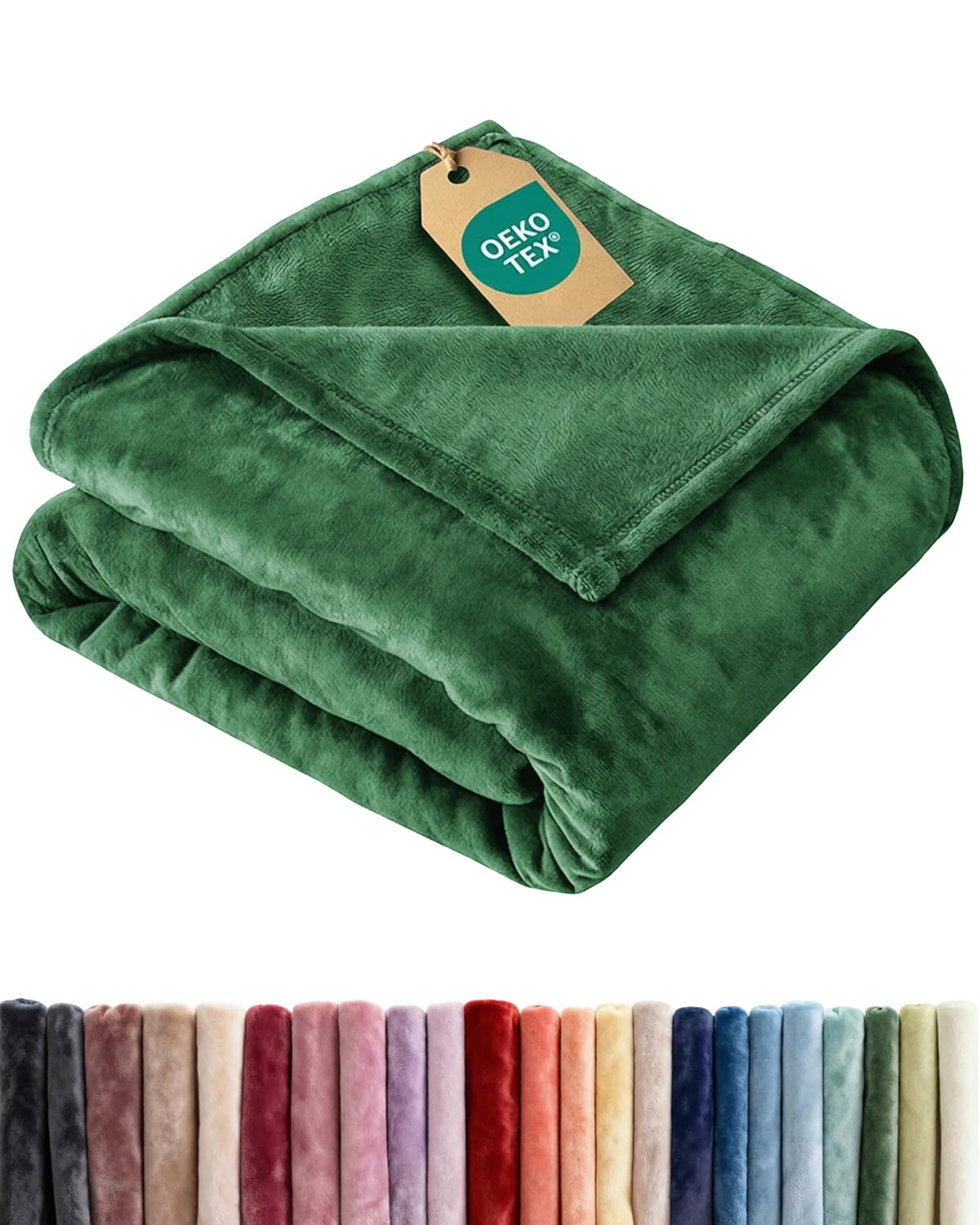 ultra soft fleece blanket throw size - flannel fleece luxury throw blanket - lightweight for couch bed chair - thick, warm & breathable - all season cozy anti-static microplush bedding, forest green