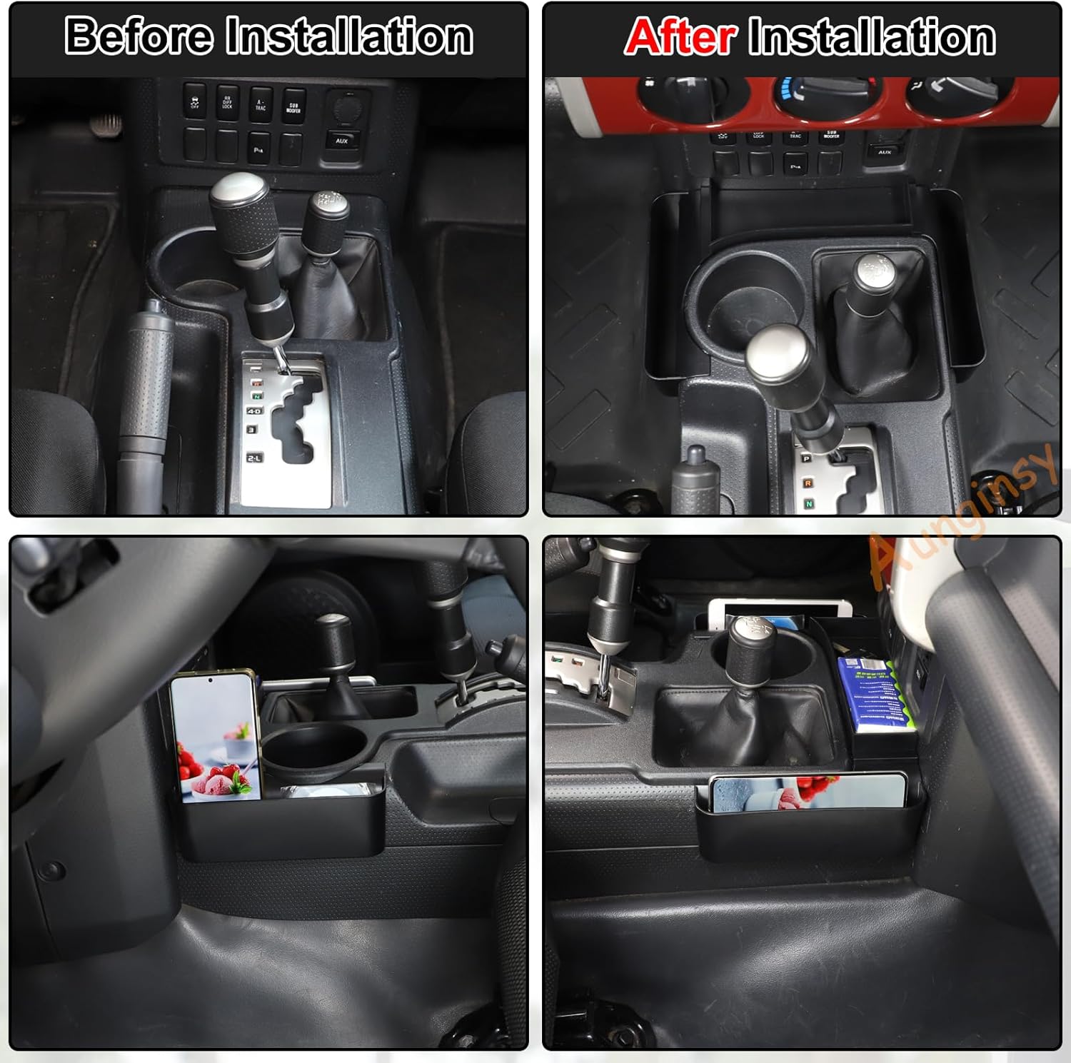 Aunginsy Car Center Console Gear Storage Box Fit Toyot@ FJ Cruiser 2007-2024 Car Gear Shift Both Side Storage Box Center Console Organizer Tray Armrest Multifunctional Storage Box Interior Accessories