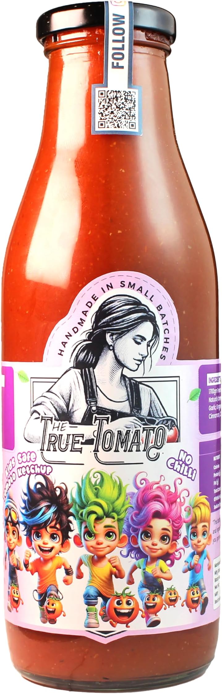 - The True Tomato KIDS NO Chilli Ketchup | Homemade And Made To Order | Natural | 80% Fresh Tomatoes |No Chemicals,No Added Colors, No Oils, No Preservatives,No Thickeners (550 Gram, Kids No Chilli)
