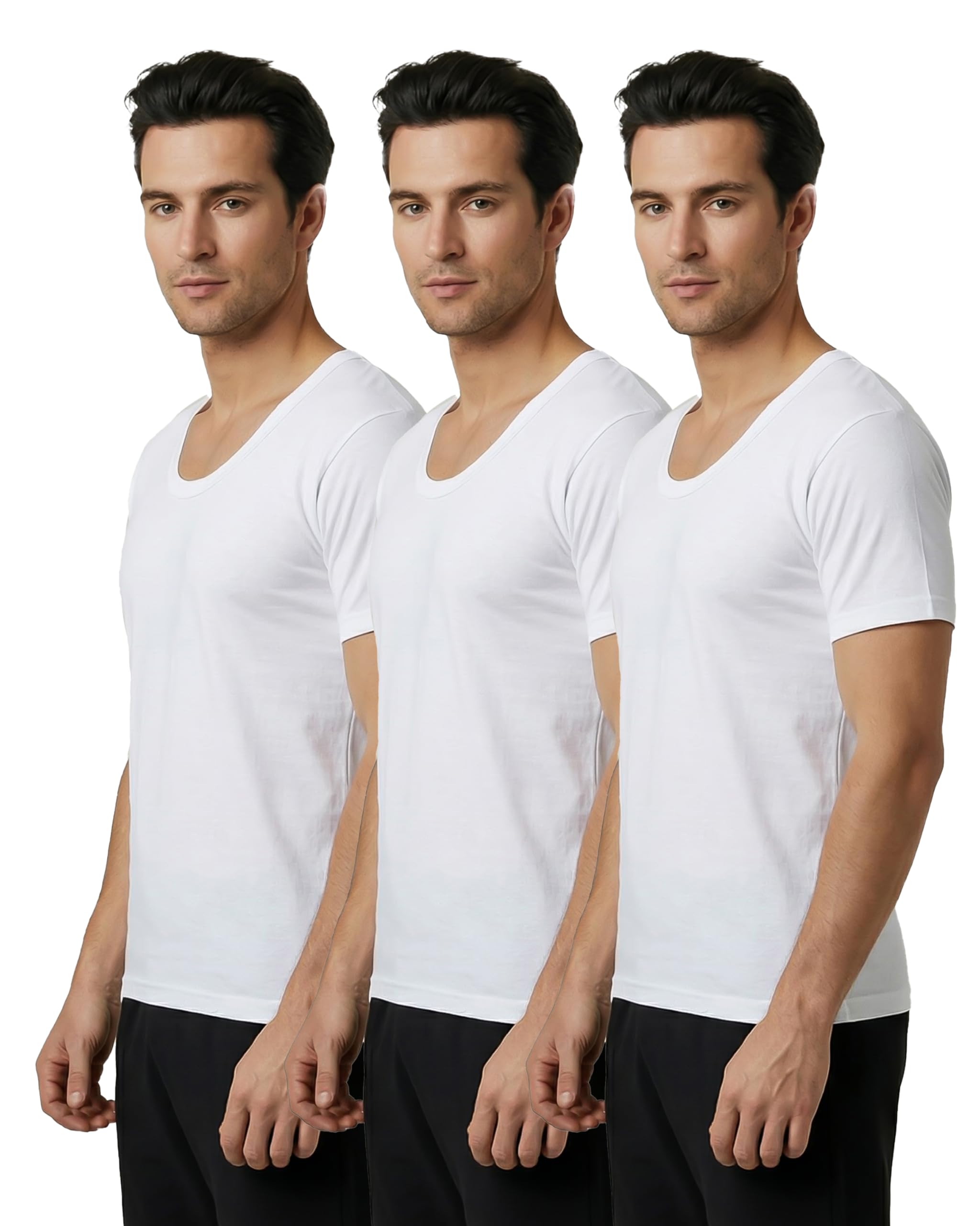 opex Men's White Cotton Half Sleeve Wanted RNS Vest Combo | Round Neck Regular Fit | Soft & Breathable Everyday Innerwear (Pack of 3)-picture-11