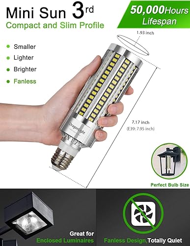Miniatura 3 de DragonLight Bombilla LED de maíz de 25 W sin ventilador (equivalente a 250 vatios) E26E39 Lámpara LED con base de Mogul grande 6000K Luz diurna