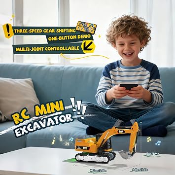 YESHIN Remote Controlled Excavator, 2.4GHz Mini RC Excavator Toy with Lights & Sound, Mini Alloy Material Car with Adjustable Speed, Type-C Direct Charging, Birthday Gift for Boys Girls 3+