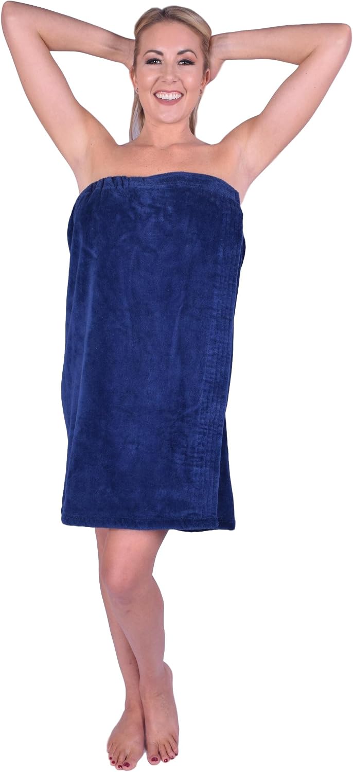 Terry Cotton Shower Spa Wrap, Terry Towel Bath Body Wrap for Women and Men with Adjustable Waist, Wrap Around Towel, Terry Sarong Wrap, Snap Towel (Hot Pink, Velour for Women)