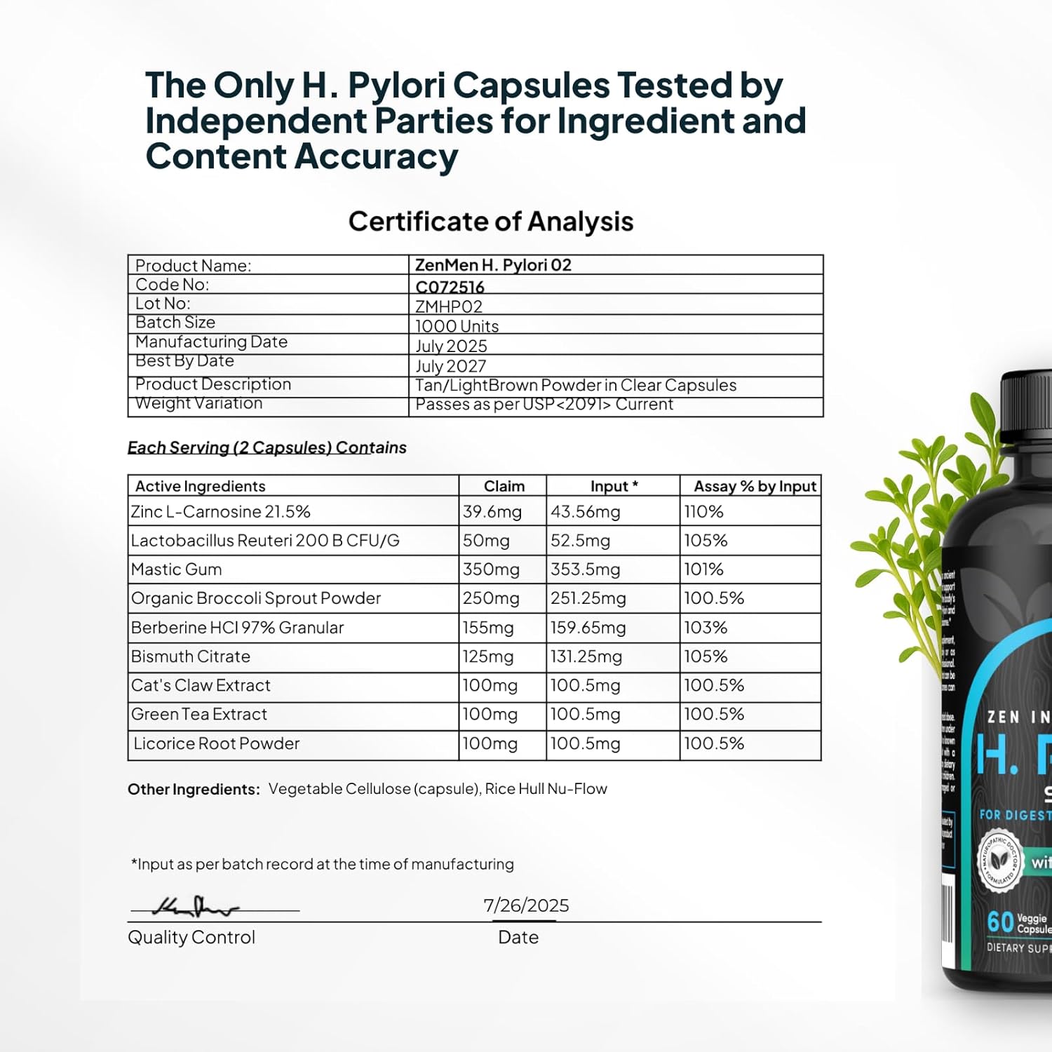 Zenmen H. Pylori Support | Lactobacillus Reuteri Probiotic with Mastic Gum for Digestion & GI Health - Third Party Tested, 60 Vegan Capsules, Made in The USA - Image 5
