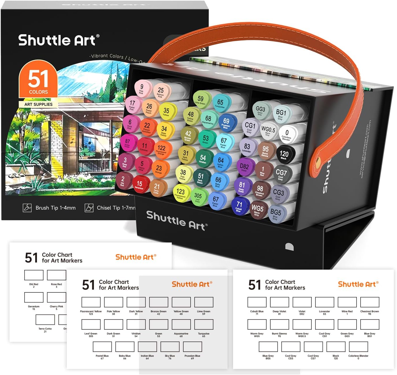 Shuttle Art Juego De Marcadores De Alcohol, Punta De Pincel De Doble Punta Y Punta De Cincel 50 Colores Mas 1 Rotulador Permanente Con Estuche