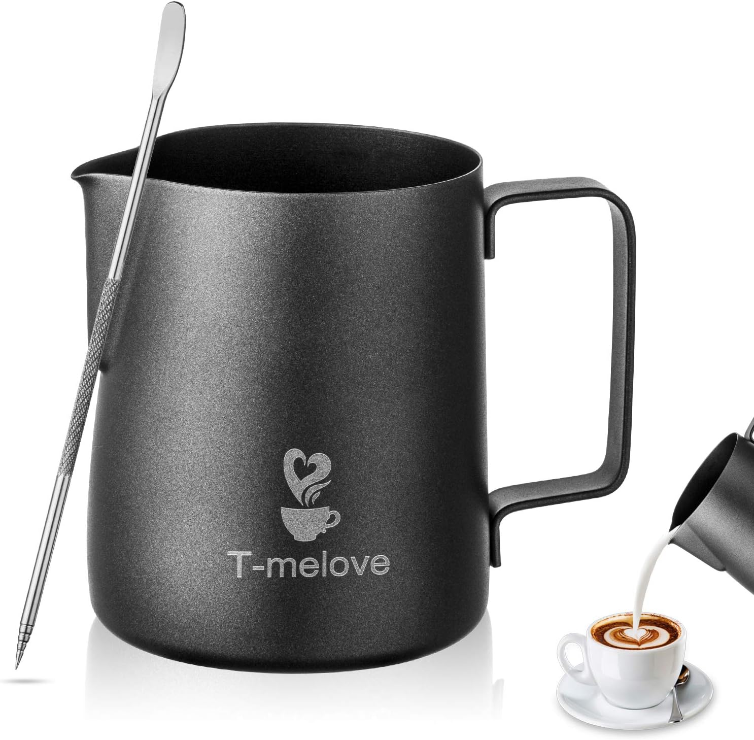Amazon Com T Melove Milk Frothing Pitcher 350ml 12oz 304 Stainless Steel Black Espresso Steaming Pitcher Coffee Milk Frother Cup With Decorating Art Pen 12oz 350ml Home Kitchen
