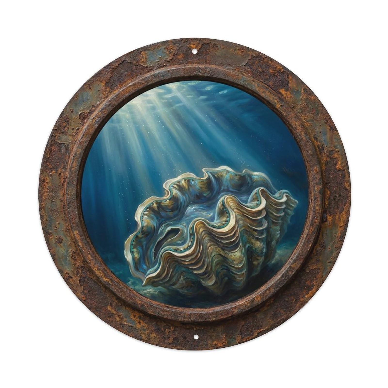 Vintage Porthole Giant Clam Open Ship Window Under Deep Metal Tin Sign