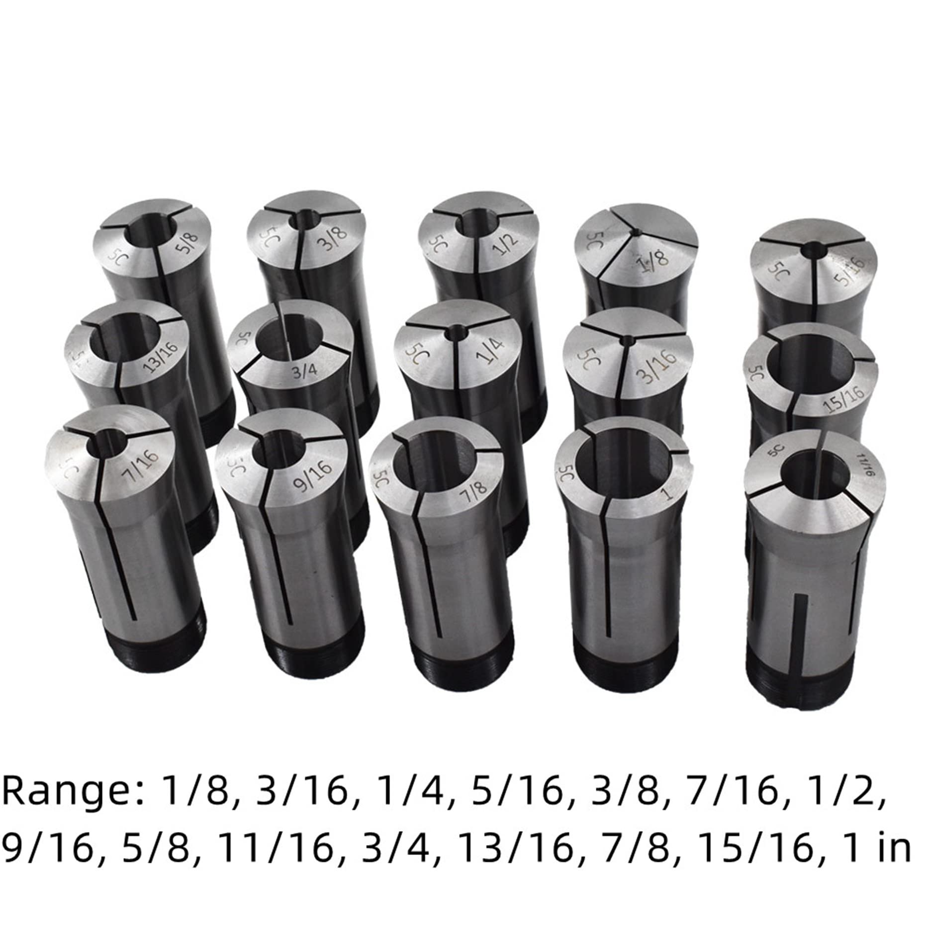 LiGuVCY Collet Set 5C Round Bore Collet 1/8-1 Inch for Machining Turning 15 Pcs