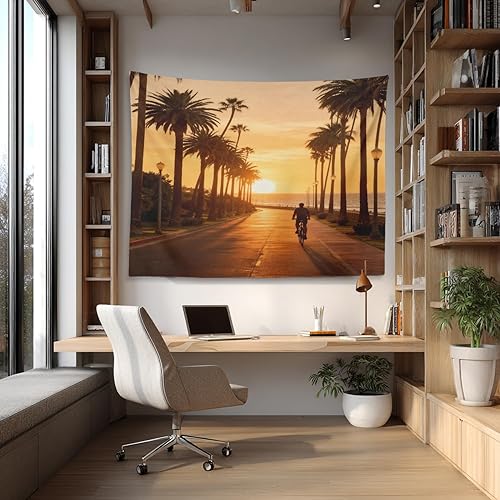 Miniatura 2 de Shrahala Palm Blue Wall Tapestry, Beverly Hills California Palm Wall Hanging Large Tapestry Decoration Polyester Fiber White Hem Around For Dorm