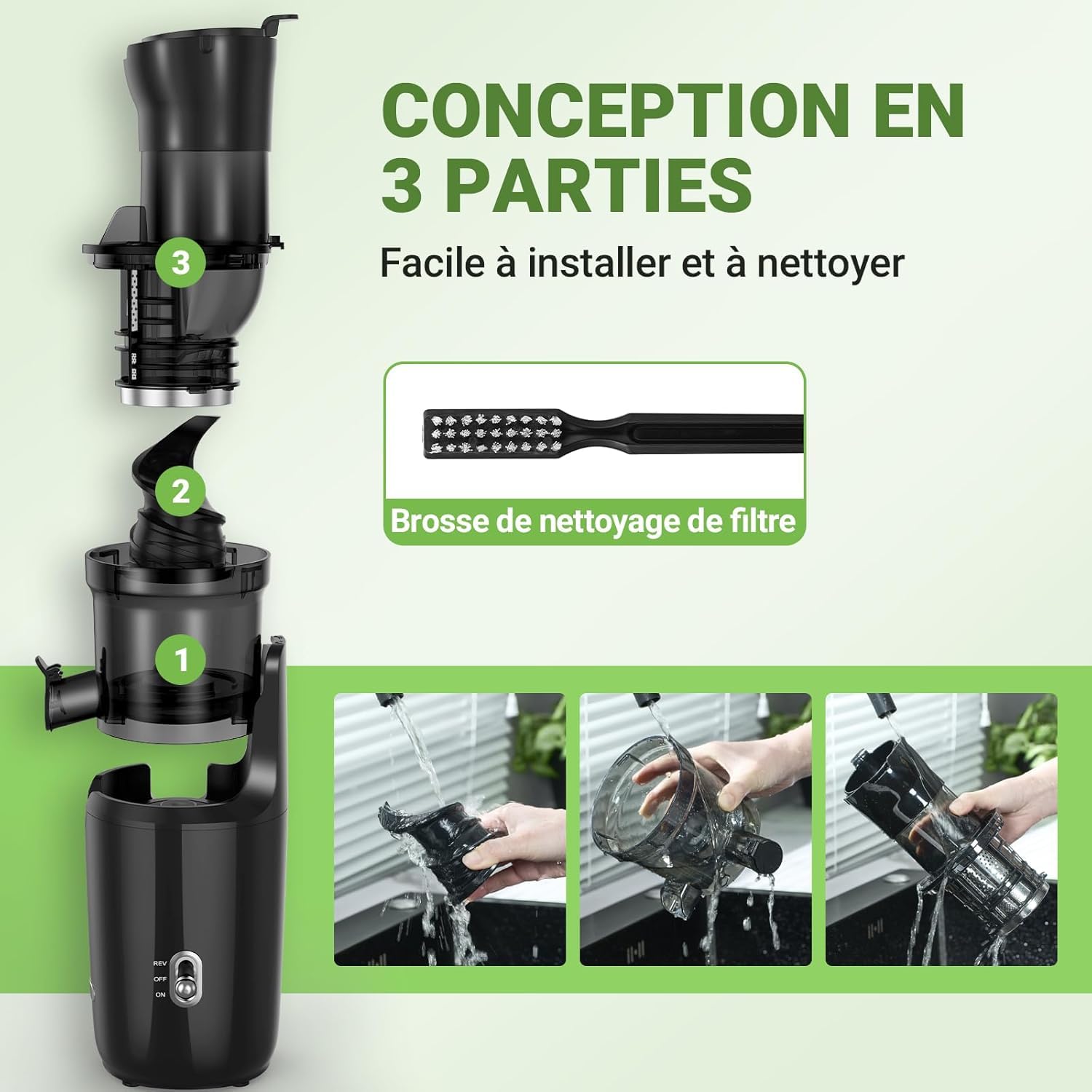 AMZCHEF Extracteur De Jus Pour Fruits Entiers 80MM - Centrifugeuse Sans BPA 200W Avec Tarière Améliorée, Filtre Double Couche, Moteur Silencieux - Noir Bleu