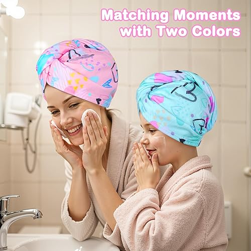 Miniatura 8 de FIOBEE Toalla de microfibra para el cabello para niños toalla de secado rápido turbantes absorbentes para cabello mojado con botón cabello largo